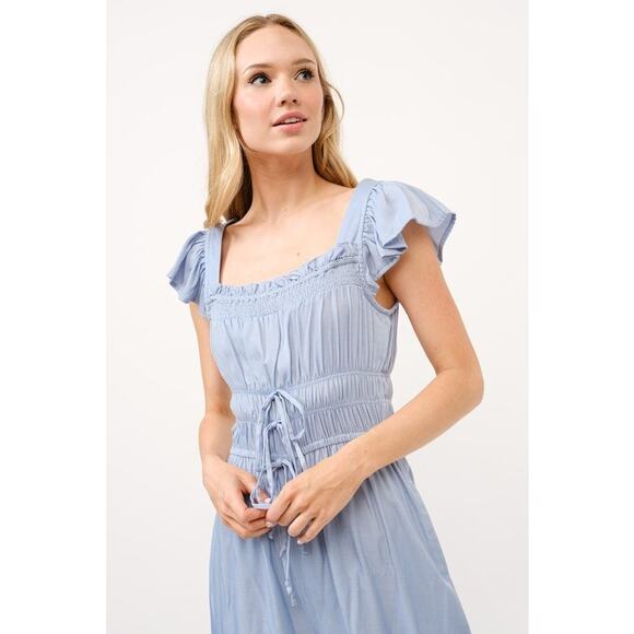 And The Why Ruched Multi Strings Details Square Neck Wide Leg Jumpsuit | Blue - Picture 5 of 8